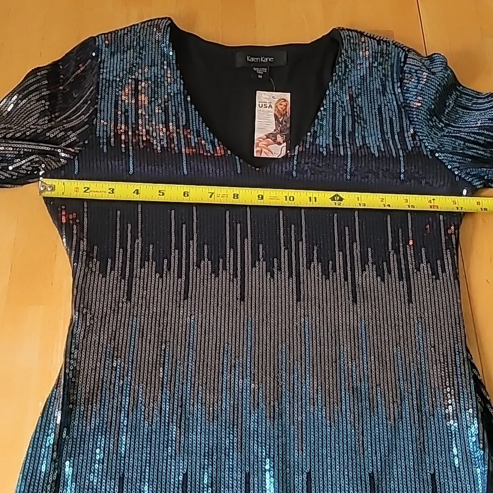 Karen Kane Blue Waterfall Sequin Sheath Dress - Picture 9 of 15